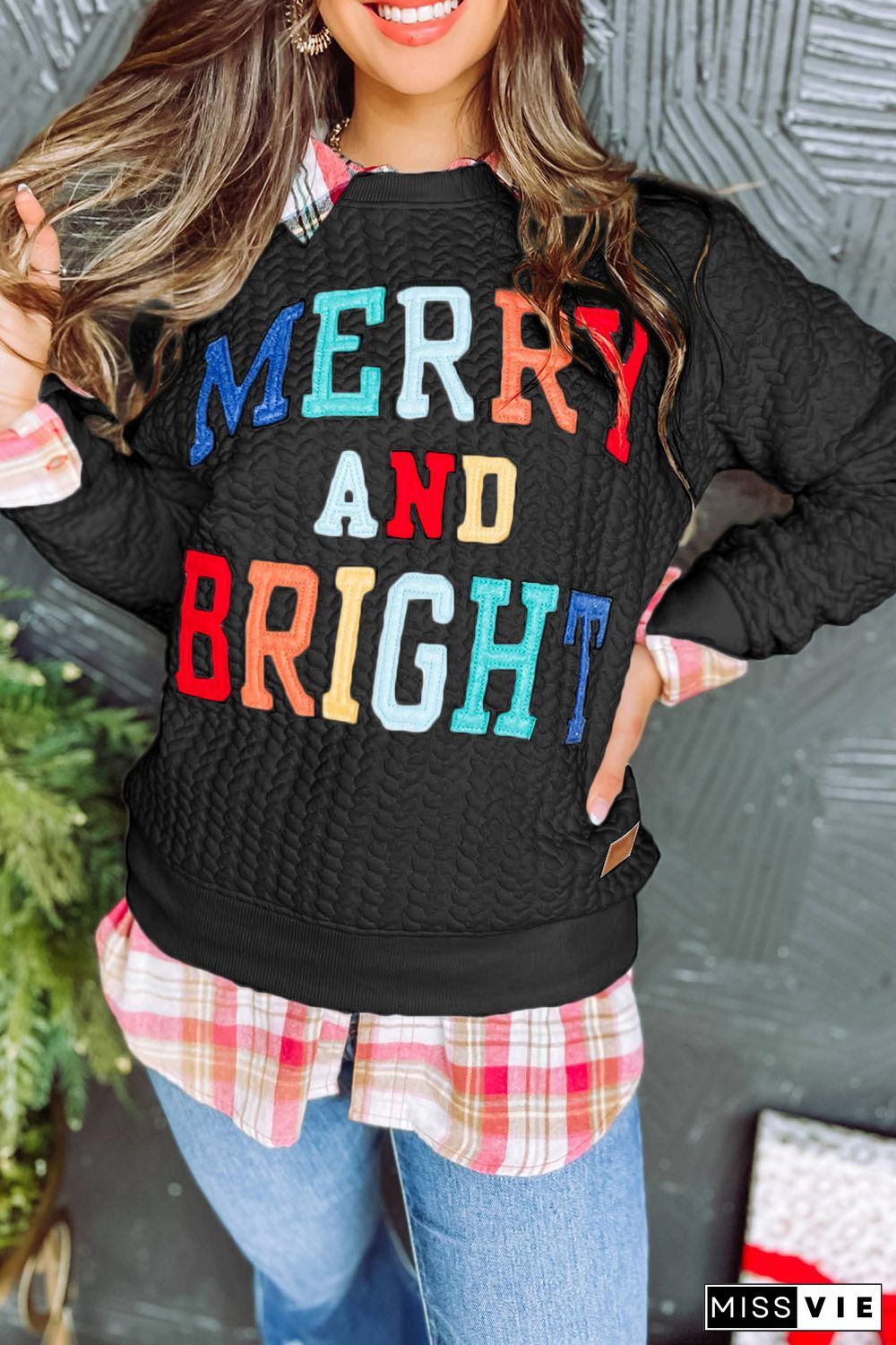 Merry And Bright Cable Knit Pullover Sweatshirt