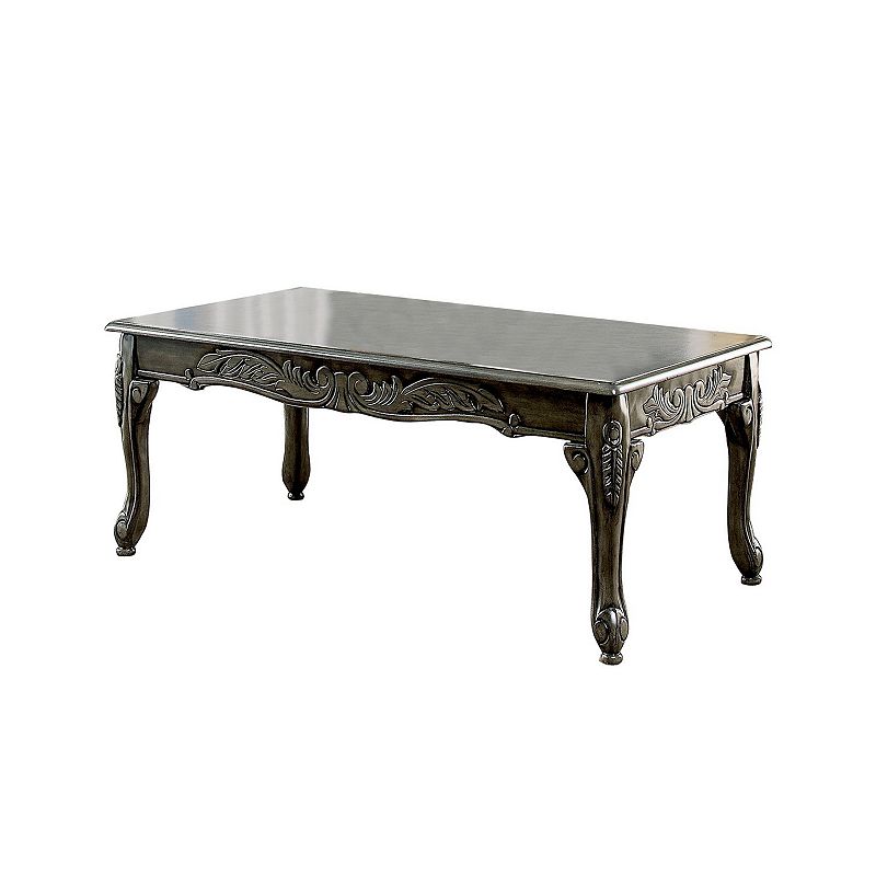 3 Piece Table Set with Cabriole Legs and Wooden Floral Motifs， Gray