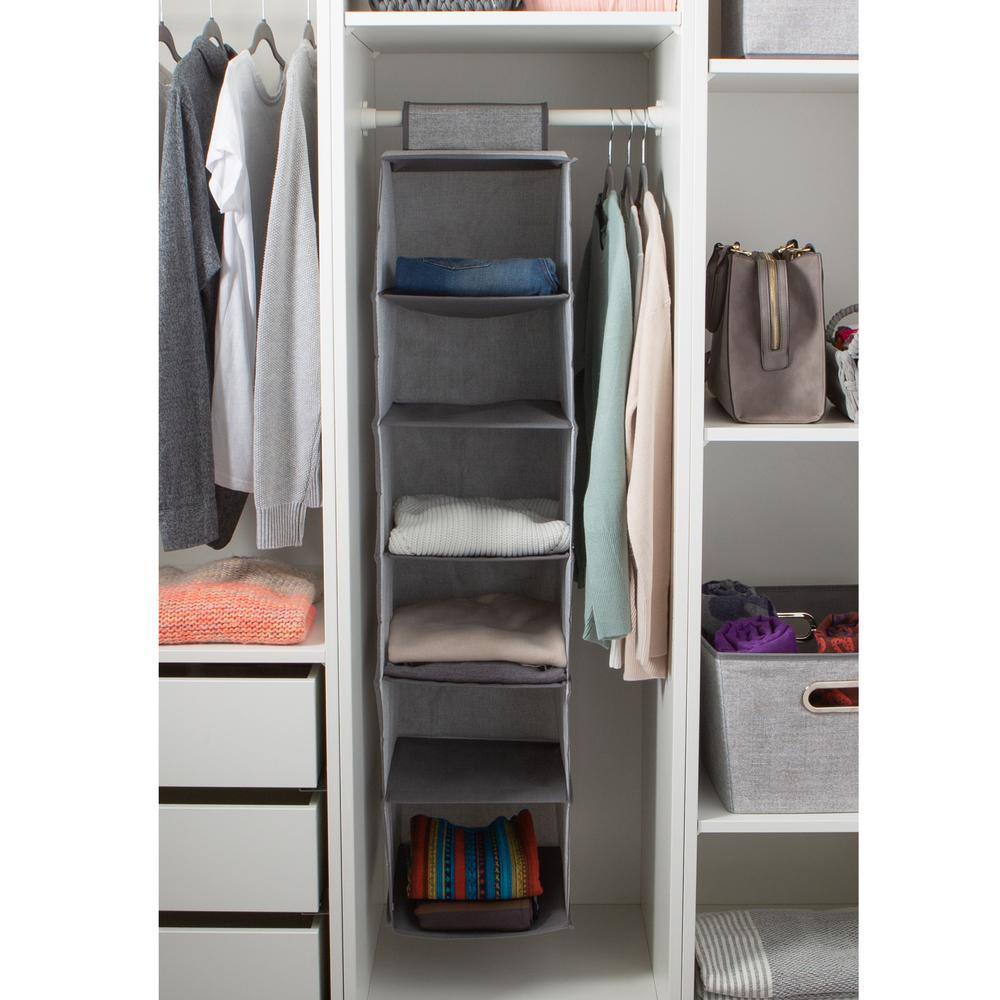 Simplify 47.24 in. H 6-Pair Heather Grey Fabric Hanging Shoe Organizer 25427-HEATHER