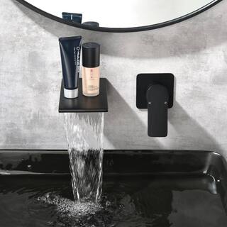 FLG Single-Handle Wall-Mount Roman Tub Faucet Brass Waterfall Tub Filler in Matte Black SS-0081-MB