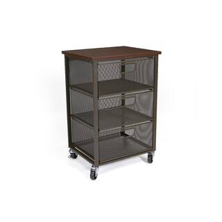 Mind Reader 3 Tier Metal Mesh Mobile Cart in Black with Brown Top 3TMESHC-BLK