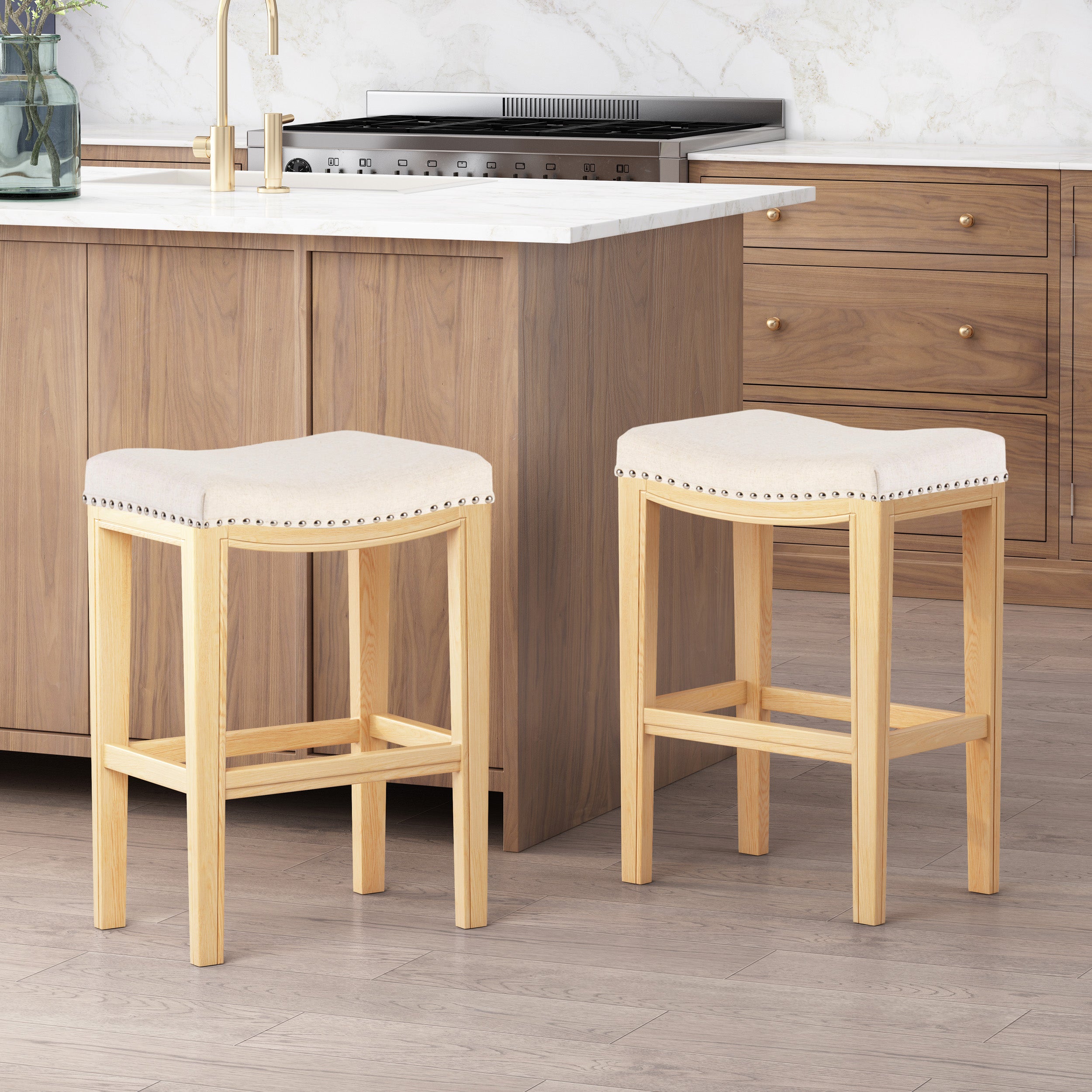 Jaeden Beige Backless 26-Inch Counter Stools (Set of 2)