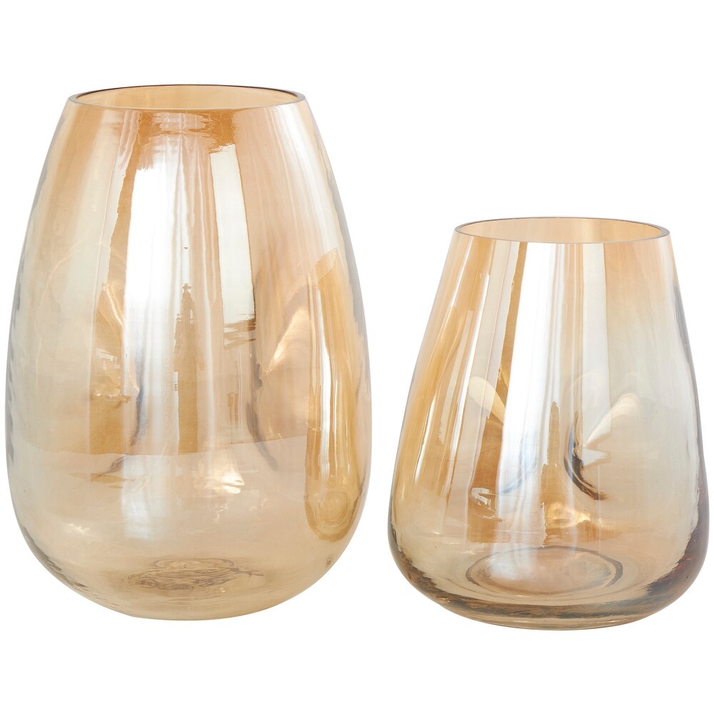 Gold Glass Concaved Iridescent Vase (Set of 2)