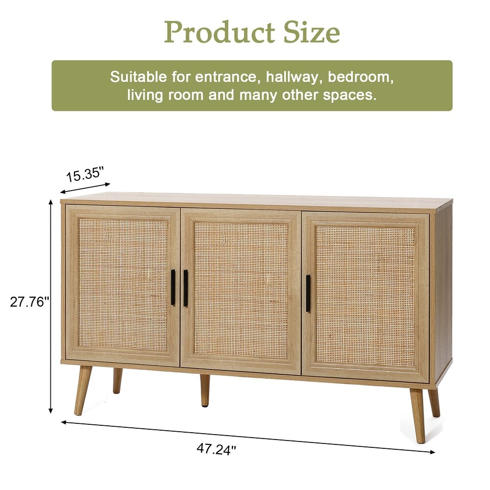 3 Door Rattan Light Oak Finish Manufactured Wood Sideboard Cabinet   27.76\