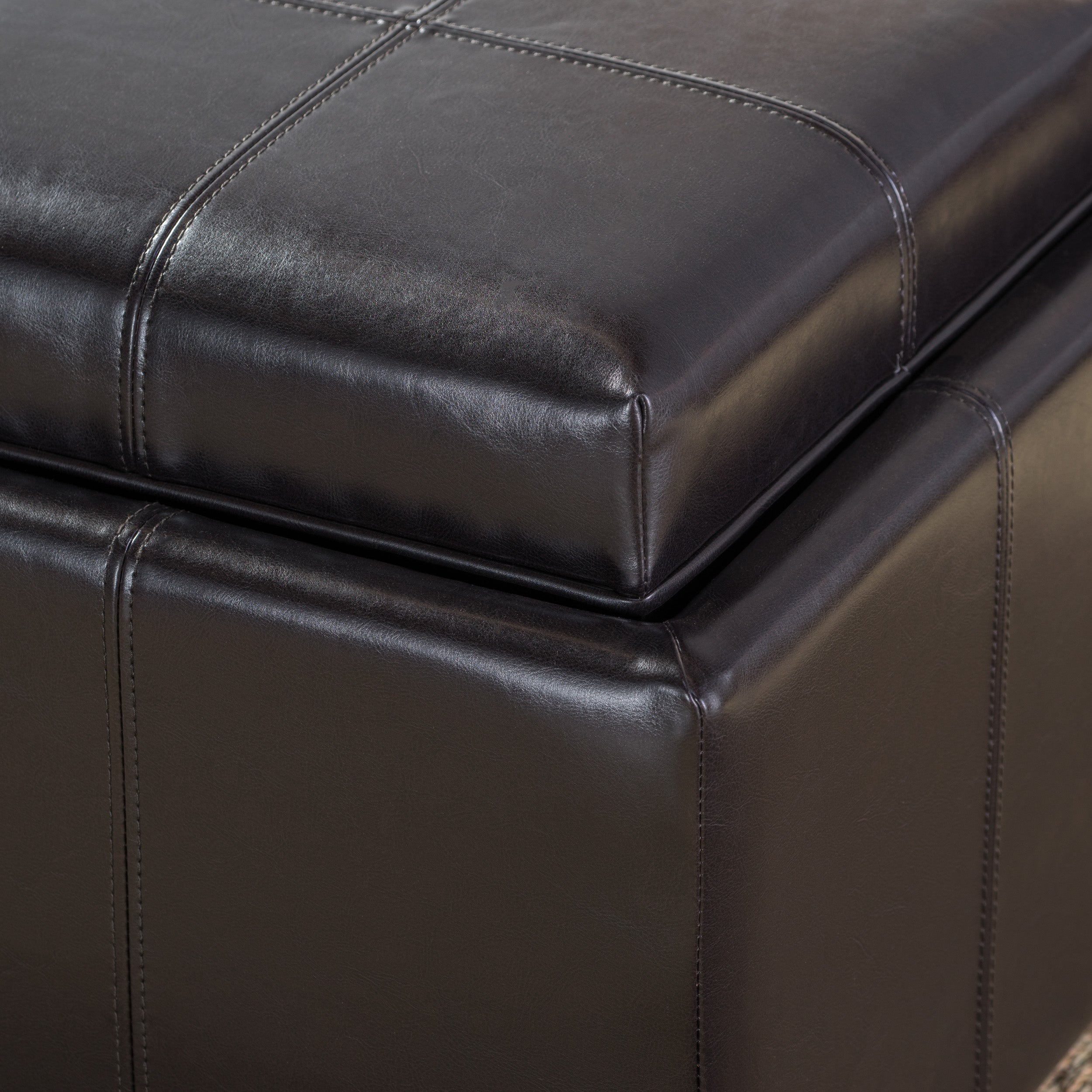 Harley Leather 4-Tray-Top Storage Ottoman Coffee Table