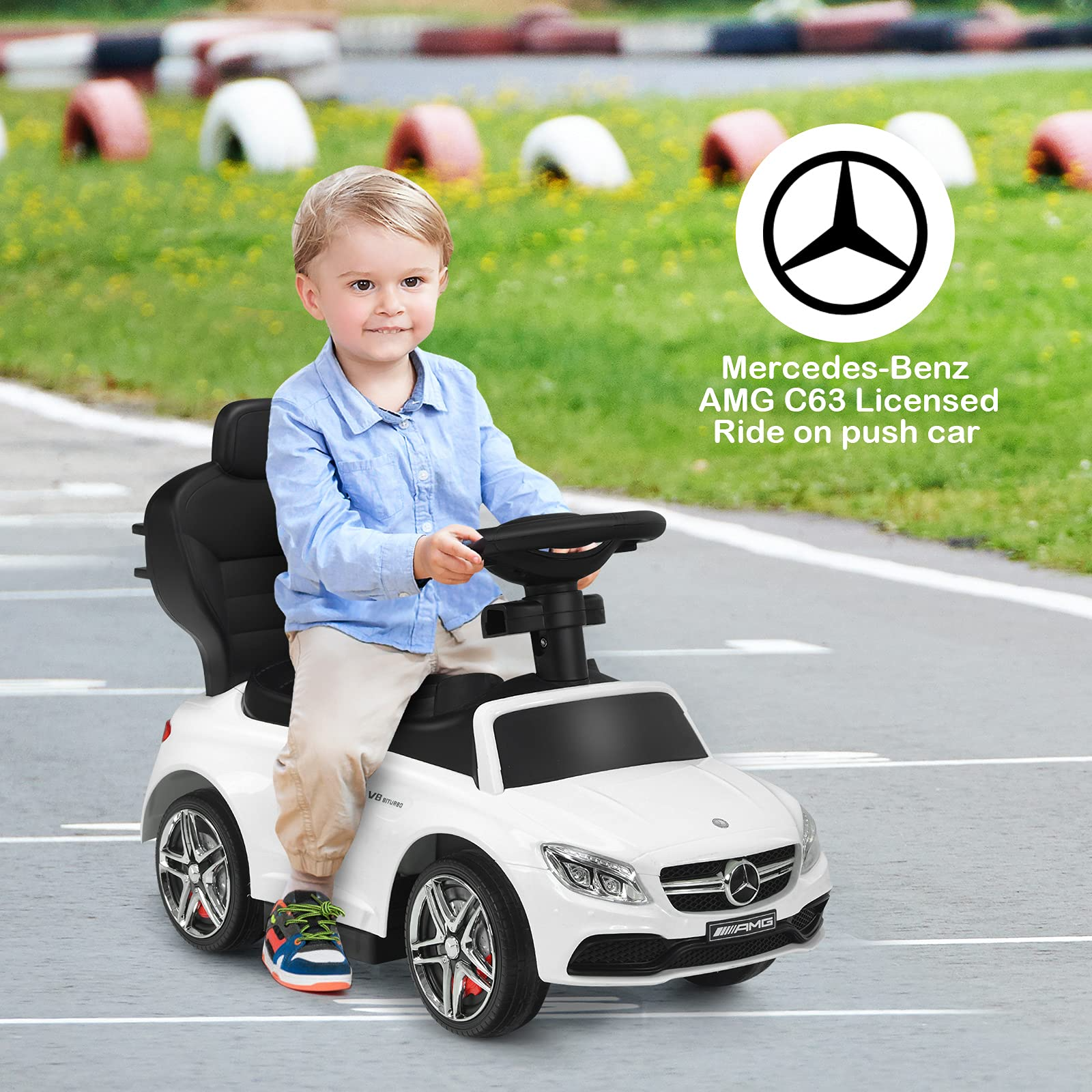 Costzon Push Car for Toddlers, 3 in 1 Mercedes Benz Stroller Sliding Walking Car w/ Canopy, Red