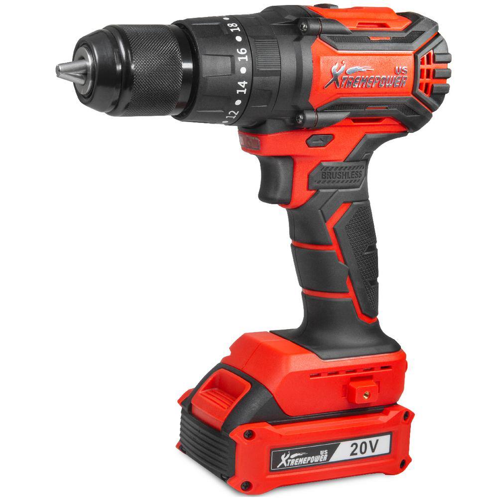 XtremepowerUS 20-Volt MAX Li-Ion Brushless Cordless Impact Drill 12 in. Chuck LED Power Drill 2 Ah Battery Charger  Bag 47531