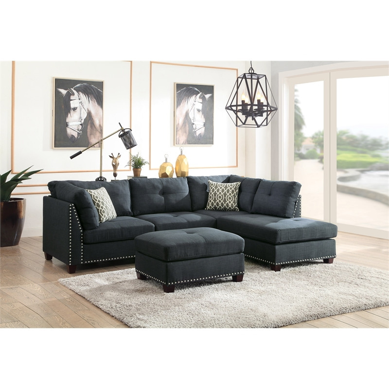 Laurissa Sectional Sofa With 2 Pillows and Ottoman   Transitional   Sectional Sofas   by Homesquare  Houzz