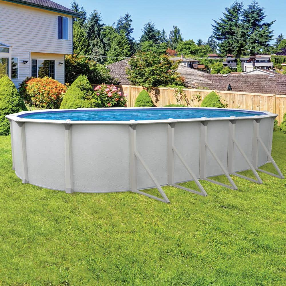 AQUARIAN Huntington 18 ft. x 33 ft. Oval 54 in. D Buttress Free Above Ground Hard Sided Pool Package with Entry Step System PCAPYM183354HD6