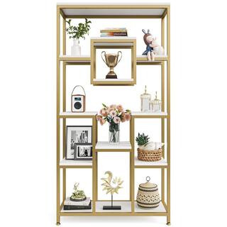 TRIBESIGNS WAY TO ORIGIN Frailey 71 in. Gold White Tall 11-Tier Large Open Display Bookshelf Geometric Cubed Bookcase Modern Storage Home Office HD-XK00191-WZZ