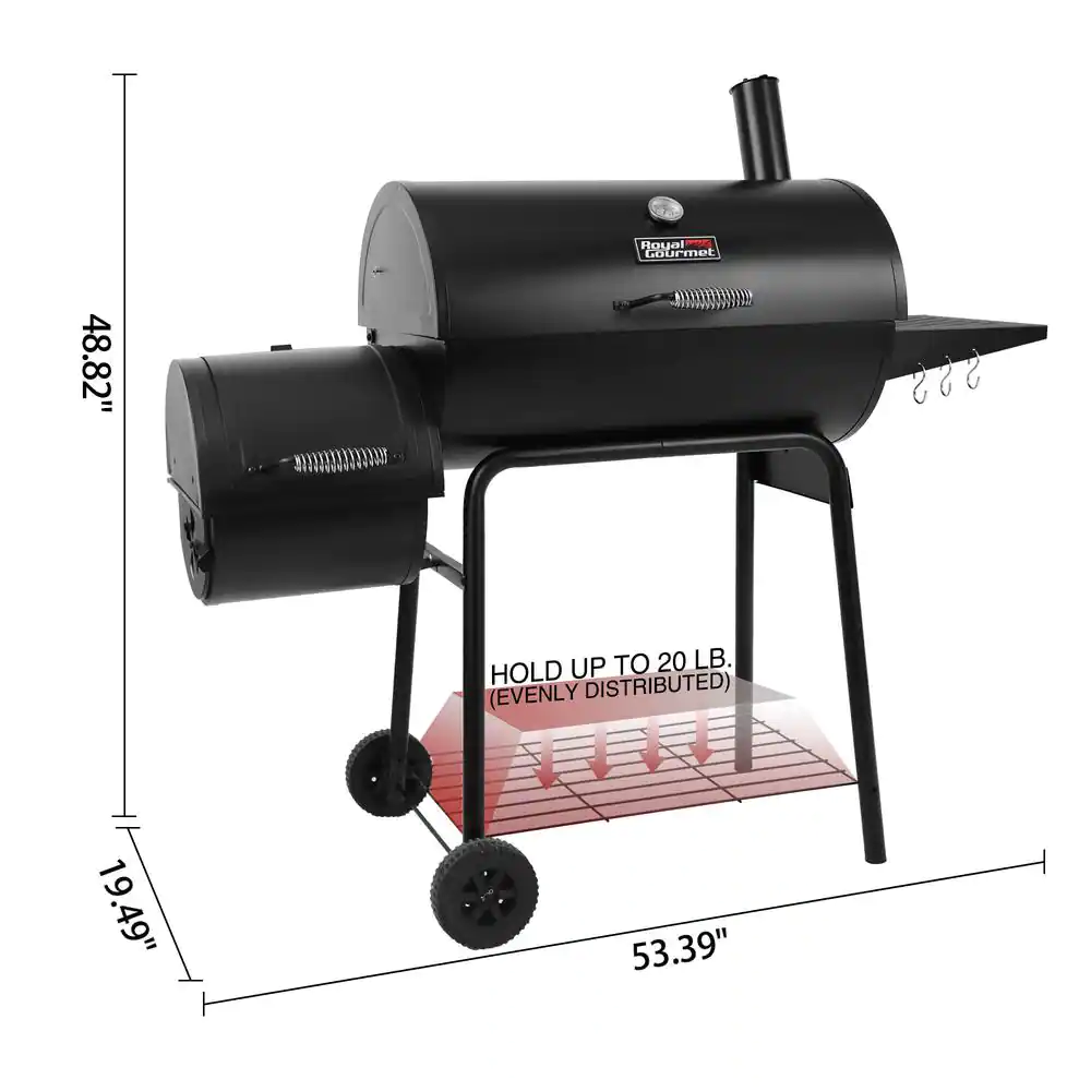 Royal Gourmet CC1830RC 30 in. Smoker Black Barrel Charcoal Grill with Offset Smoker with Cover For Outdoor， Backyard Cooking