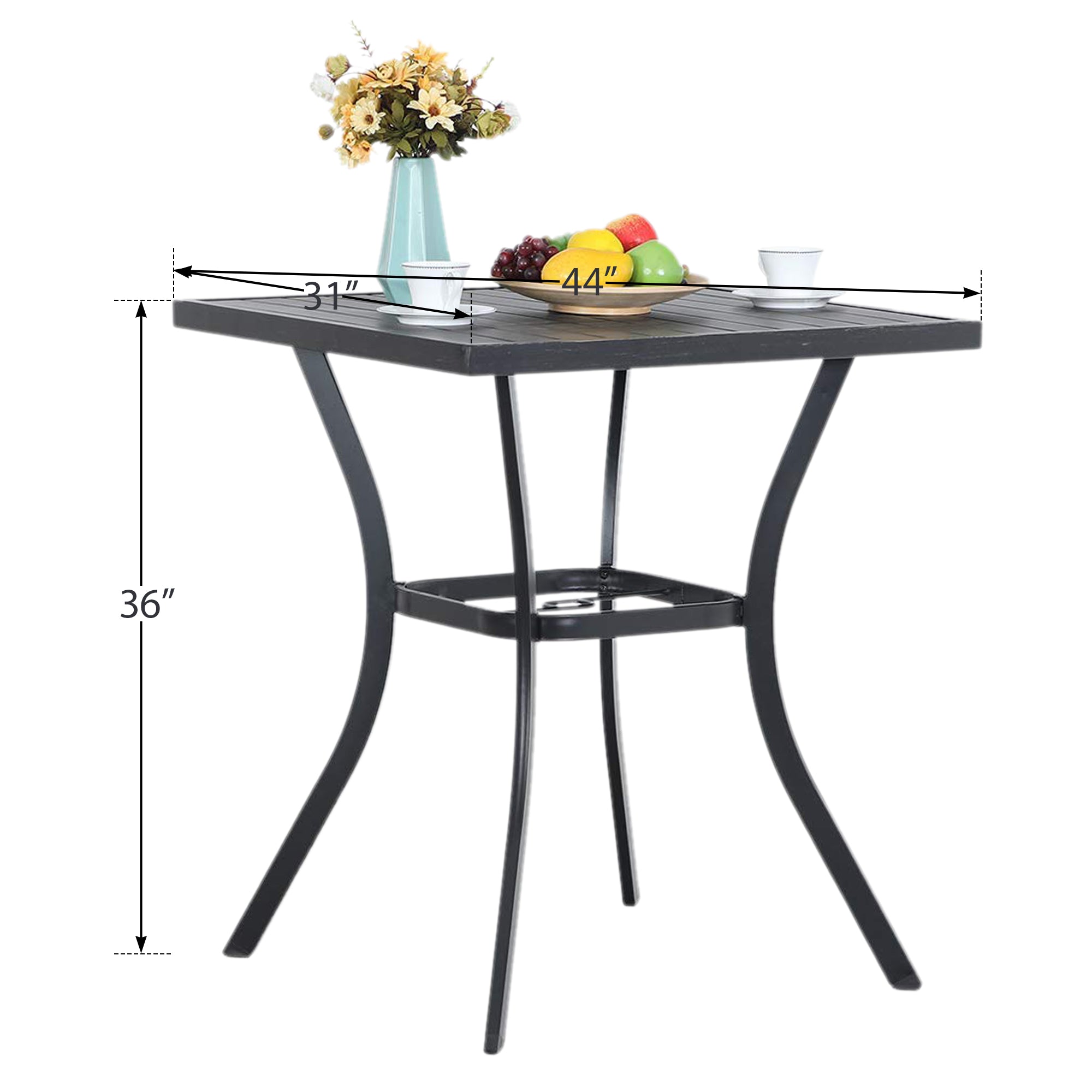 Sophia & William Patio Metal Height Bar Table Outdoor Bistro Square Dining Table Set with Umbrella Hole