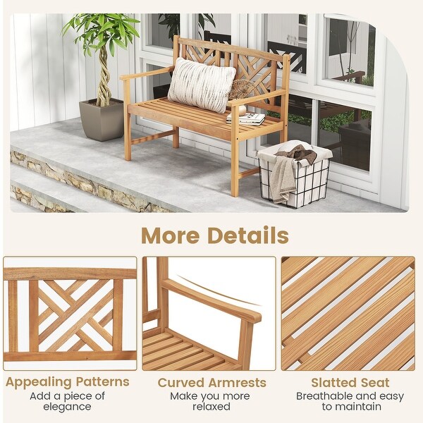 Costway Patio Acacia Wood 2Person Slatted Bench Outdoor Loveseat