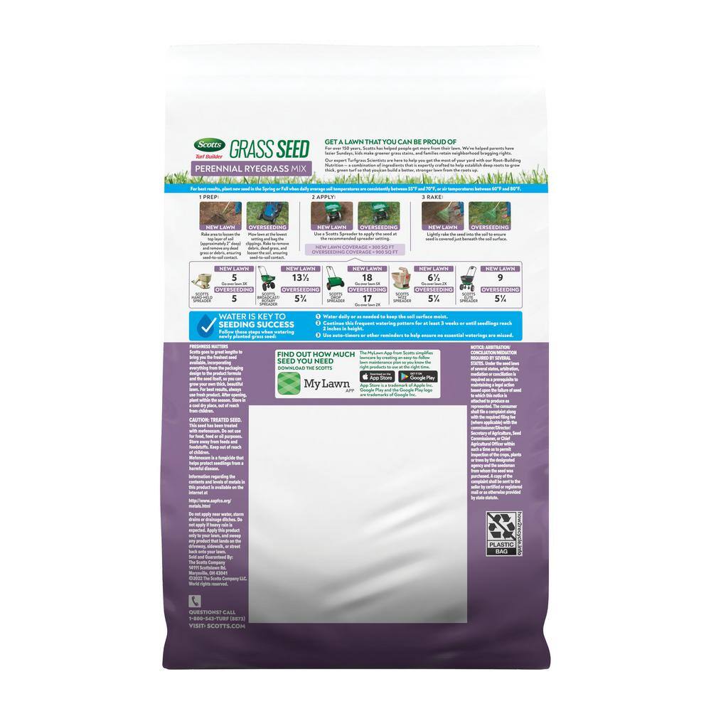 Scotts Turf Builder 2.4 lbs. Grass Seed Perennial Ryegrass Mix with Fertilizer and Soil Improver Establishes Quickly 18038