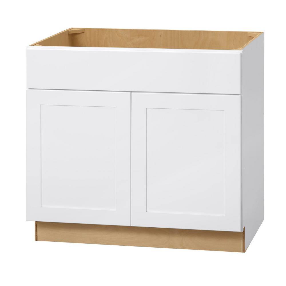 Hampton Bay Avondale Shaker Alpine White Ready to Assemble Plywood 36 in Sink Base Kitchen Cabinet (36 in W x 34.5 in H x 24 in D) SB36