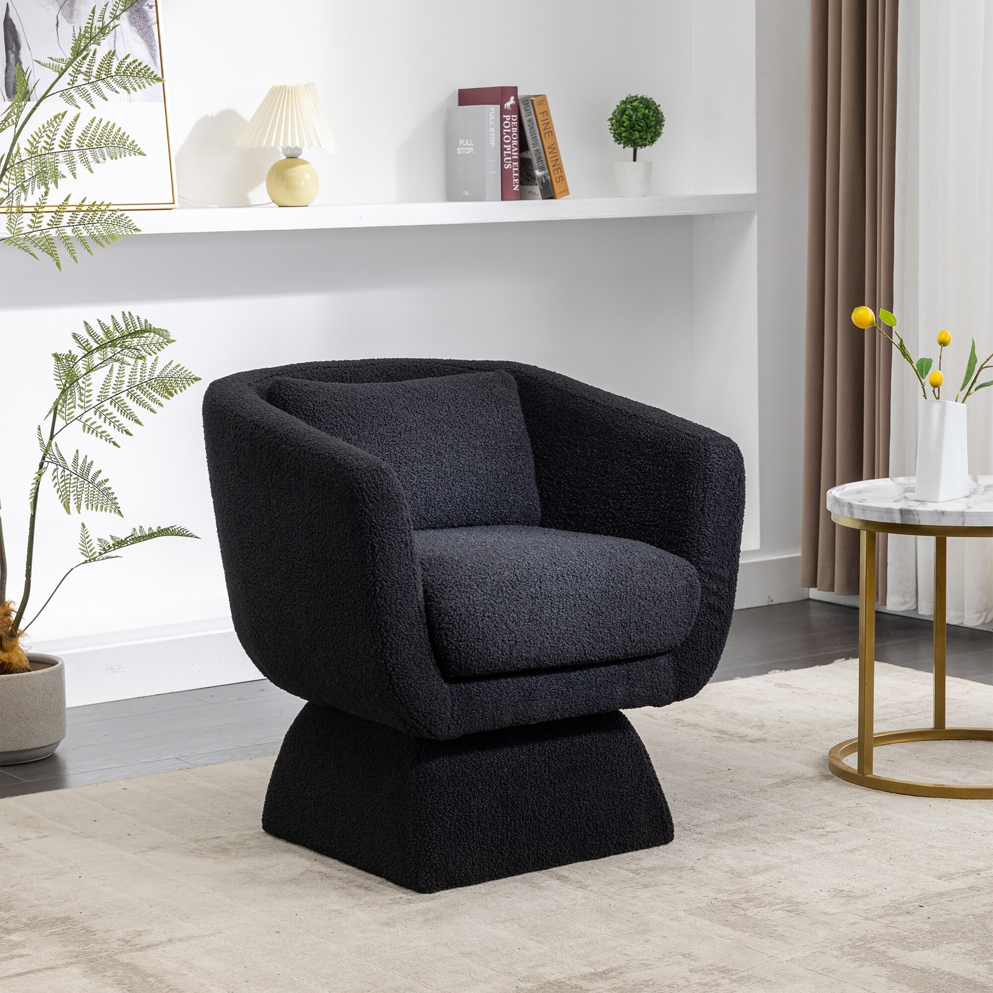 Swivel Accent Chair Comfy Teddy Fabric Padded Seat 360 Degree Club Chair， Leisure Chair with Special Base Design for Living Room