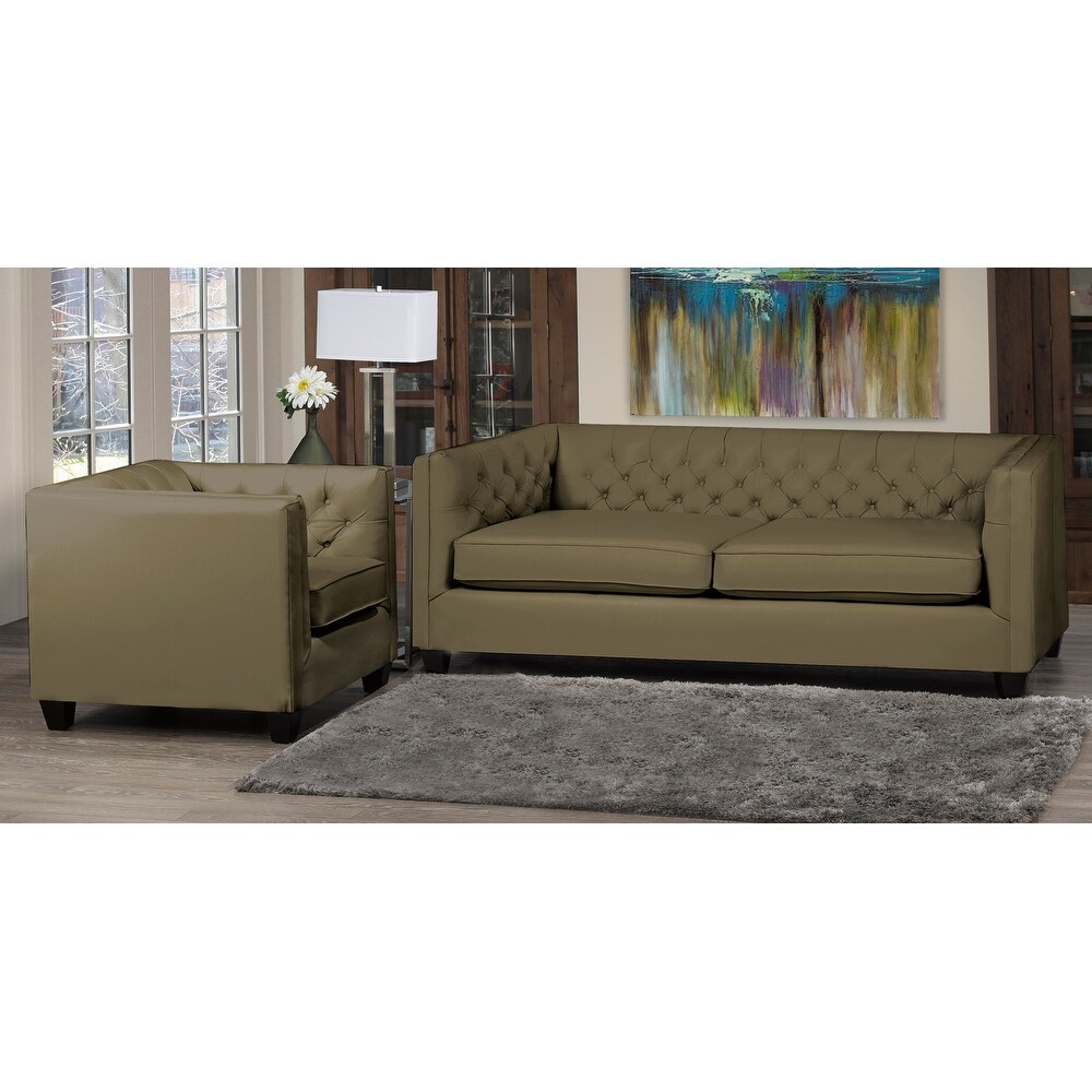 Windsor Top Grain Tufted Leather Sofa and Armchair Set