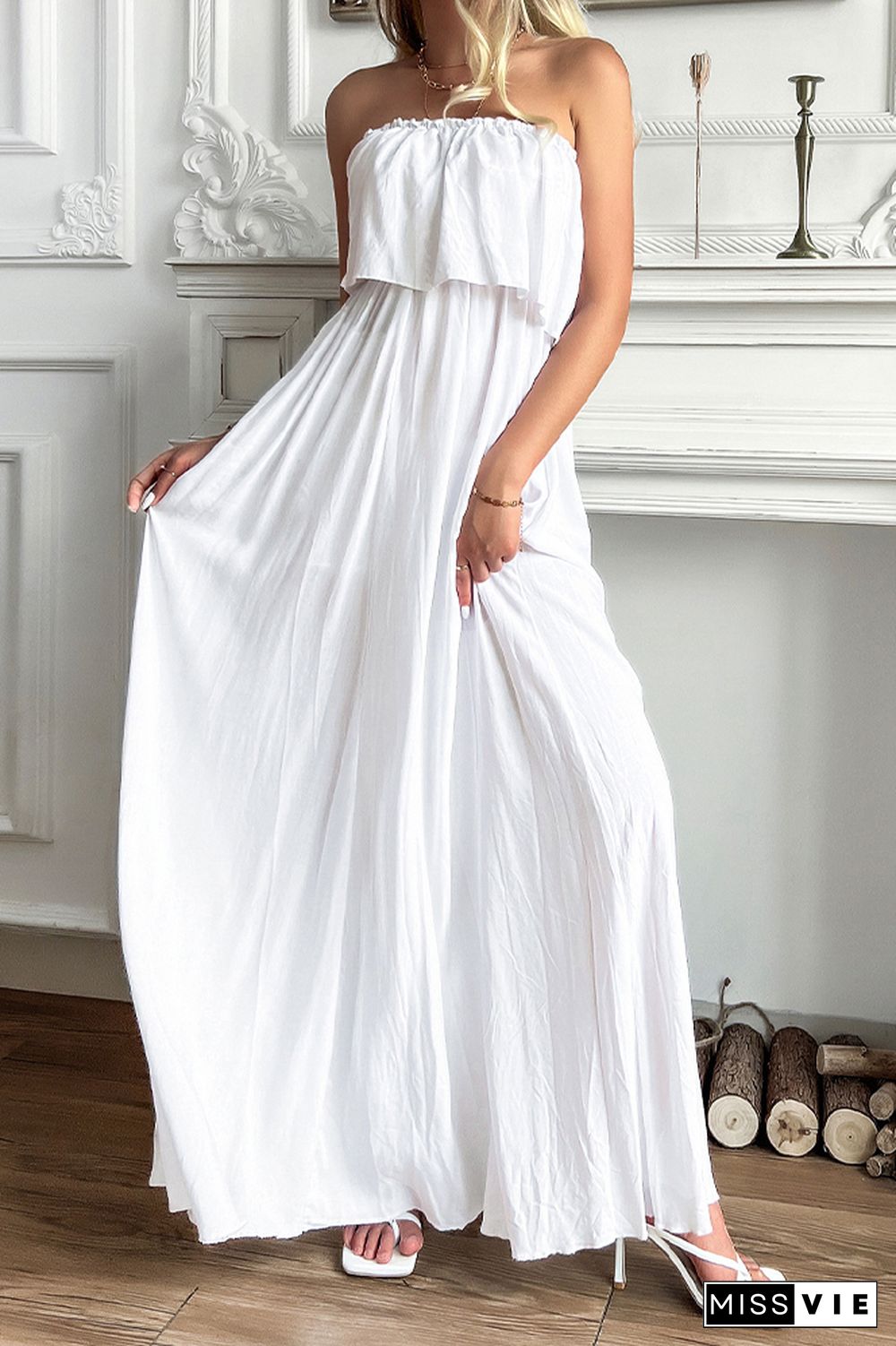 Off Shoulder Sleeveless Solid Color Maxi Dress Wholesale