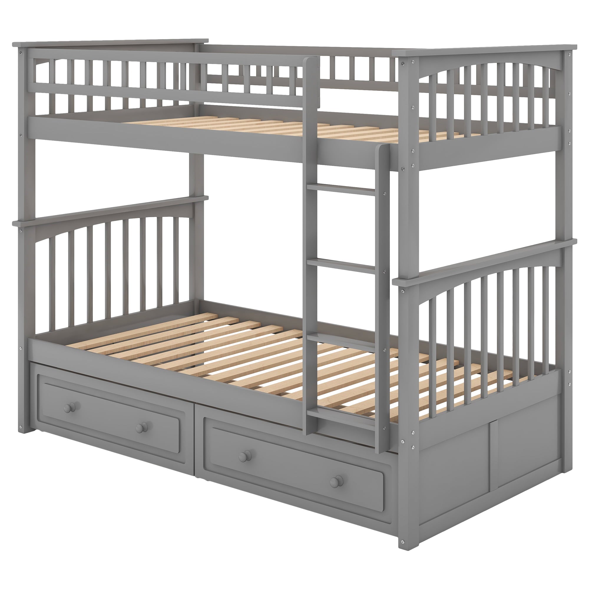 Euroco Pine Wood Bunk Bed With Storage, Twin-Over-Twin, Gray