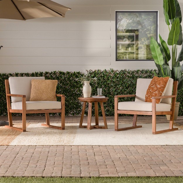 Saracina Home 3pc Modern Slat back Acacia Outdoor Conversation Set With Cushions