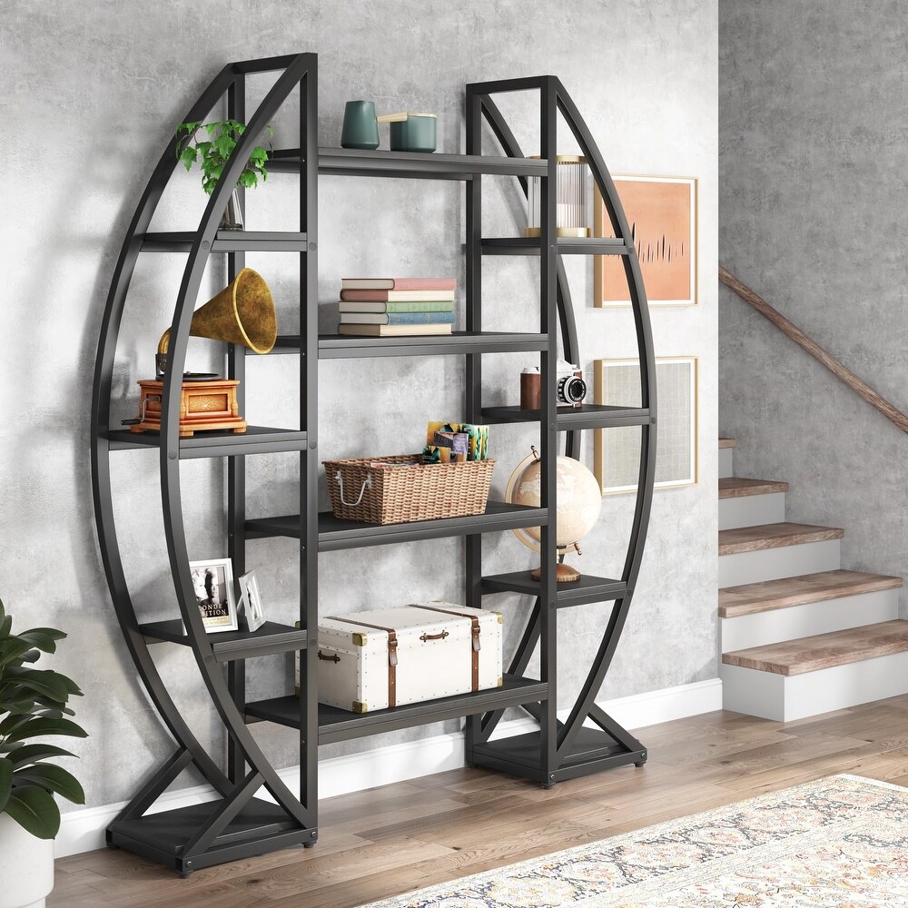 Industrial Bookshelf  Oval Triple Wide 5 Tiers Etagere Bookcase   11.81\