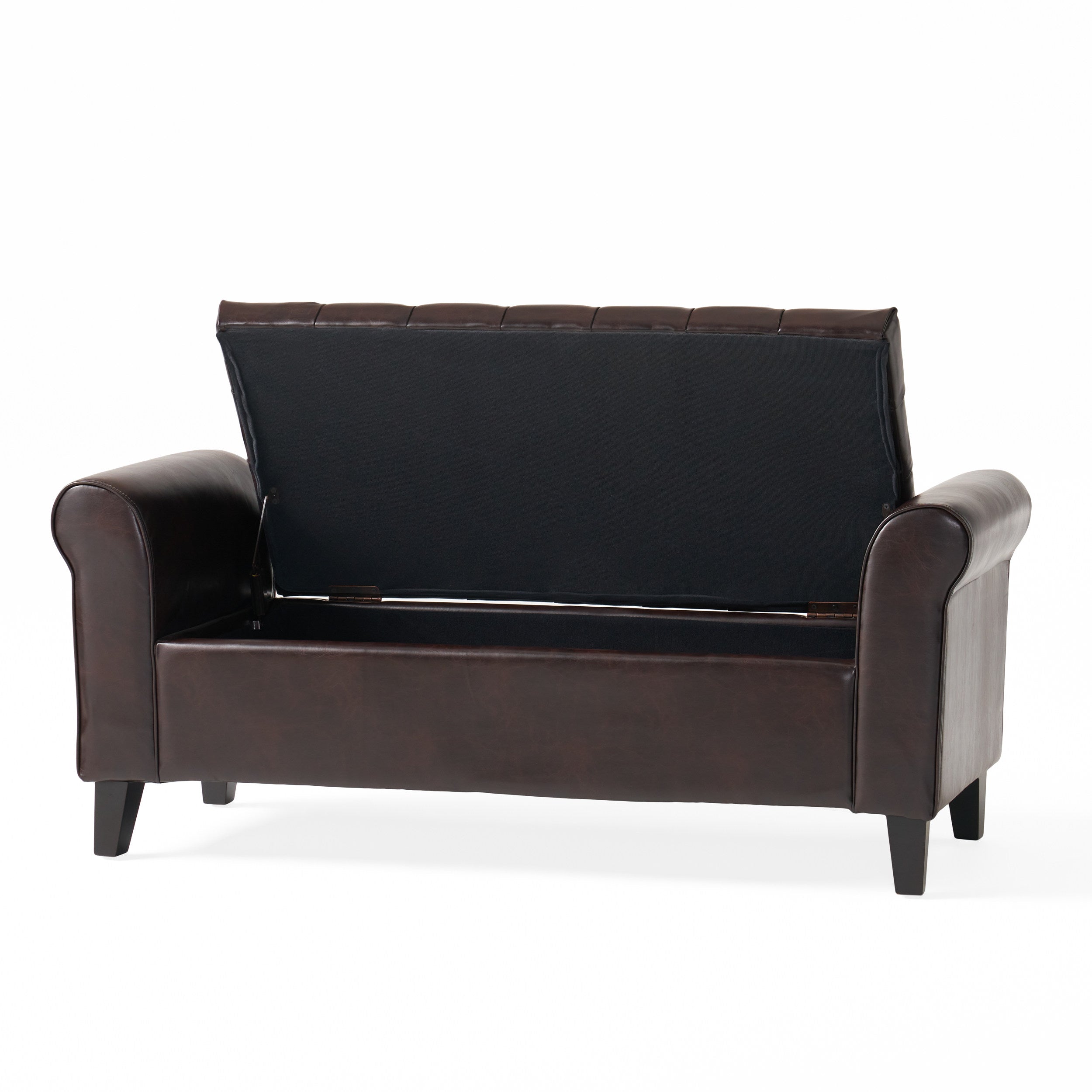 Charlemagne Rolled Arm Tufted Leather Storage Ottoman Bench