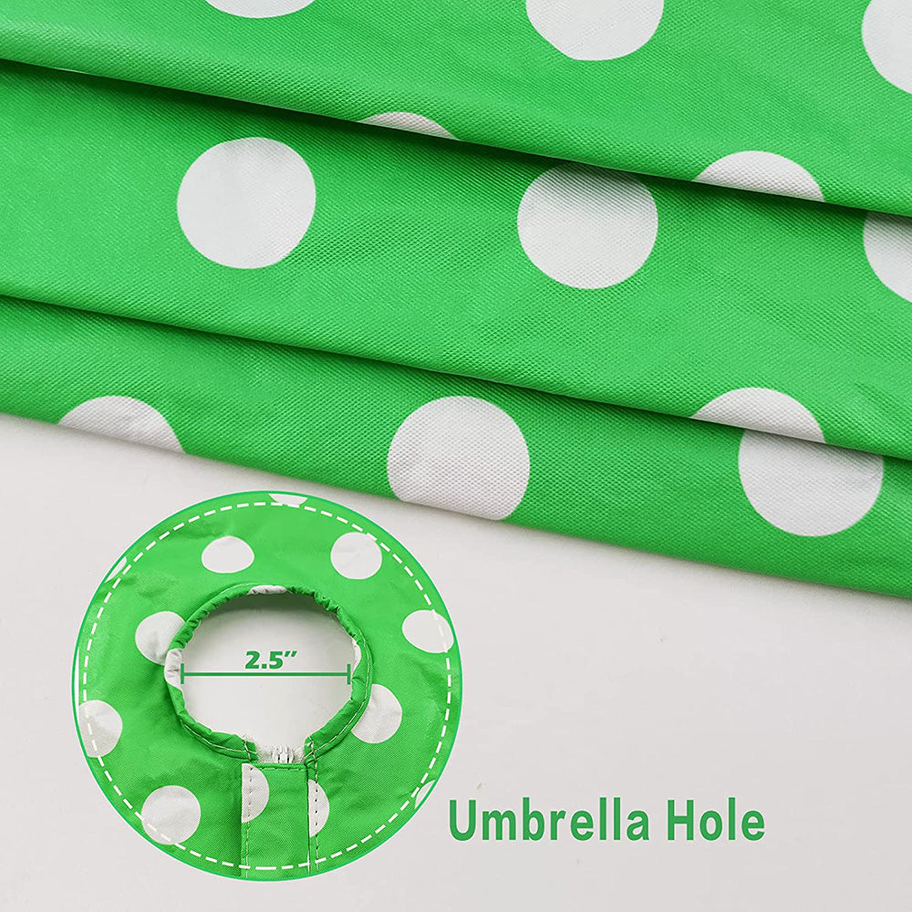 Vinyl Round Fitted Tablecloth With Umbrella Hole Table Cover With Flannel Backing Oil&Waterproof Wipeable Vibrant Colors Elastic Edge Table Cover - Green Polka Dots 45-56"