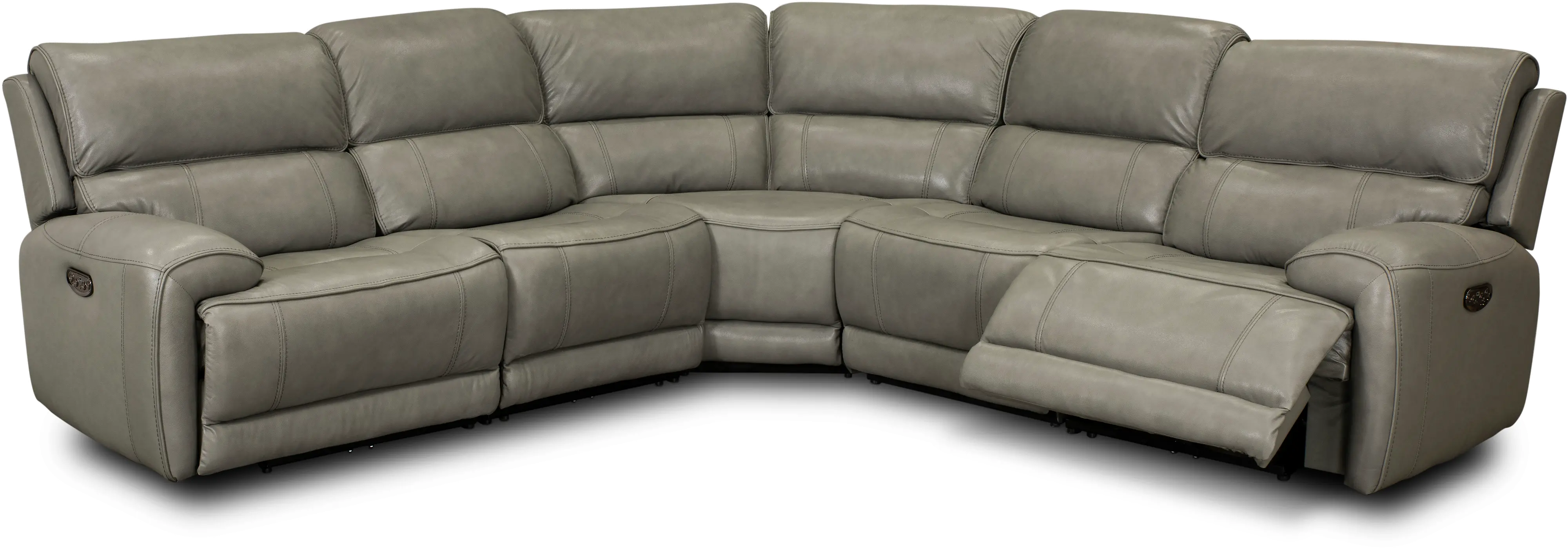 Mickey Gray Leather 5-Piece Power Reclining Sectional