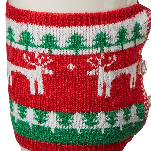 Tagltd Deer Knit Sweater Stoneware Dishwasher Safe Coffee Hot Coco Tea White Mug 16 Oz