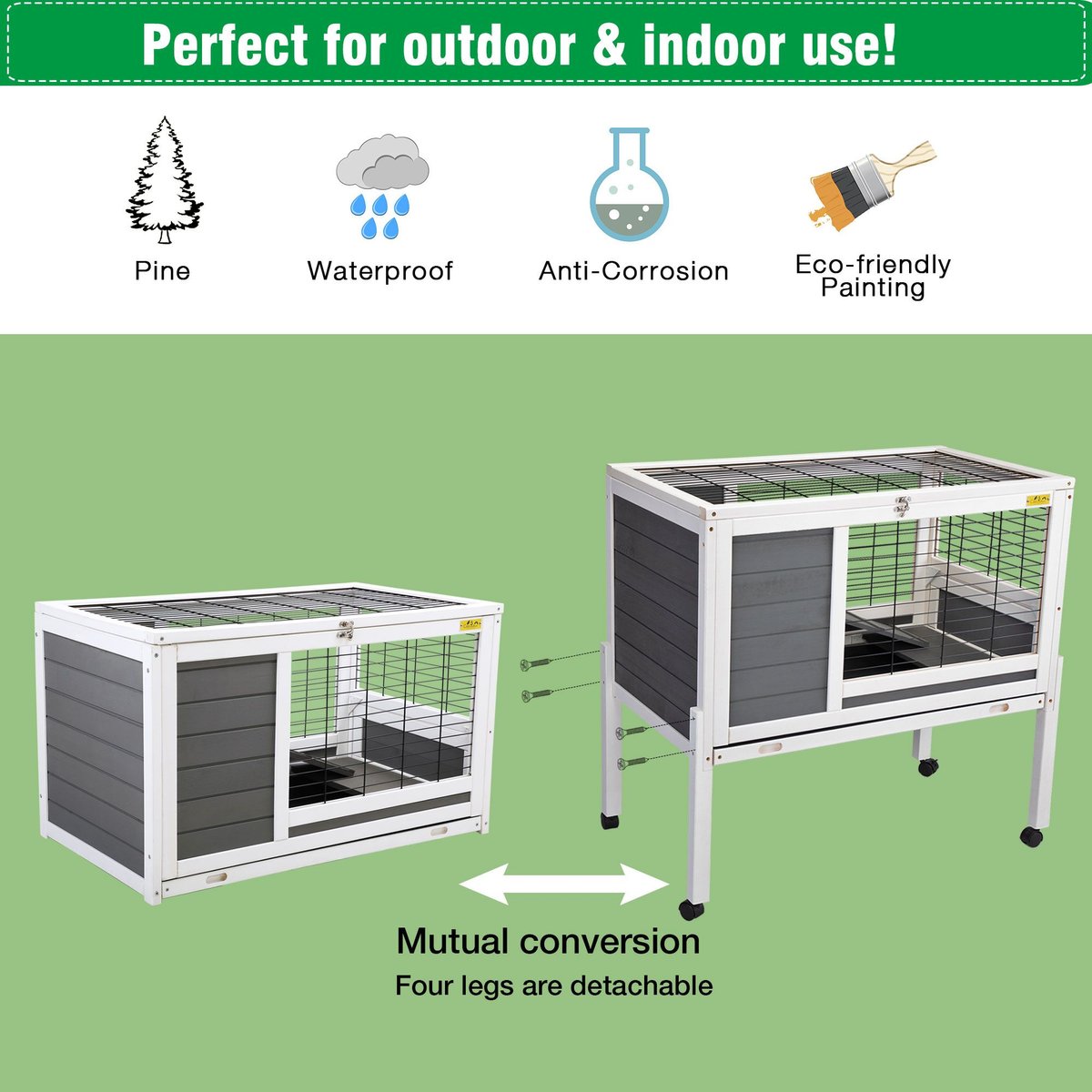 Coziwow by Jaxpety 2-Tier Wood Rabbit Hutch Small Animal Cage with Ramp