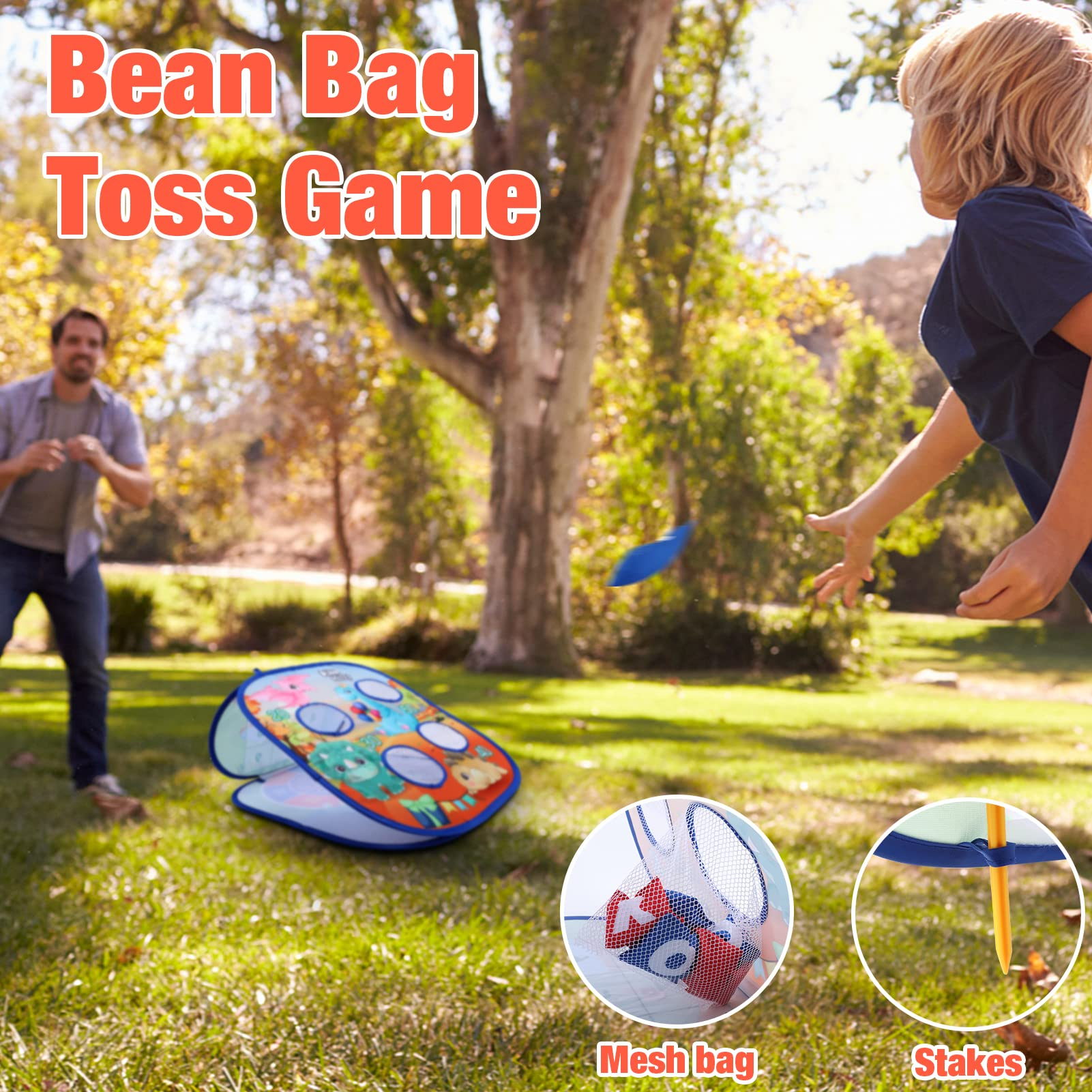 Achort Bean Bag Toss Outdoor Games for Kids， 5 in 1 Toss Game Kit， Collapsible Three Sided Garden Game