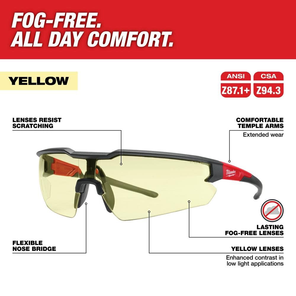 MW Safety Glasses - Yellow Fog-Free Lenses 48-73-2102 from MW