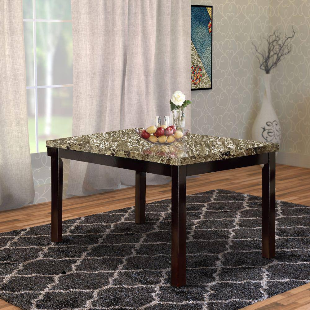 Benjara 60 in. 1-Piece Brown Faux Marble and Pine Wood Dining Table BM171261