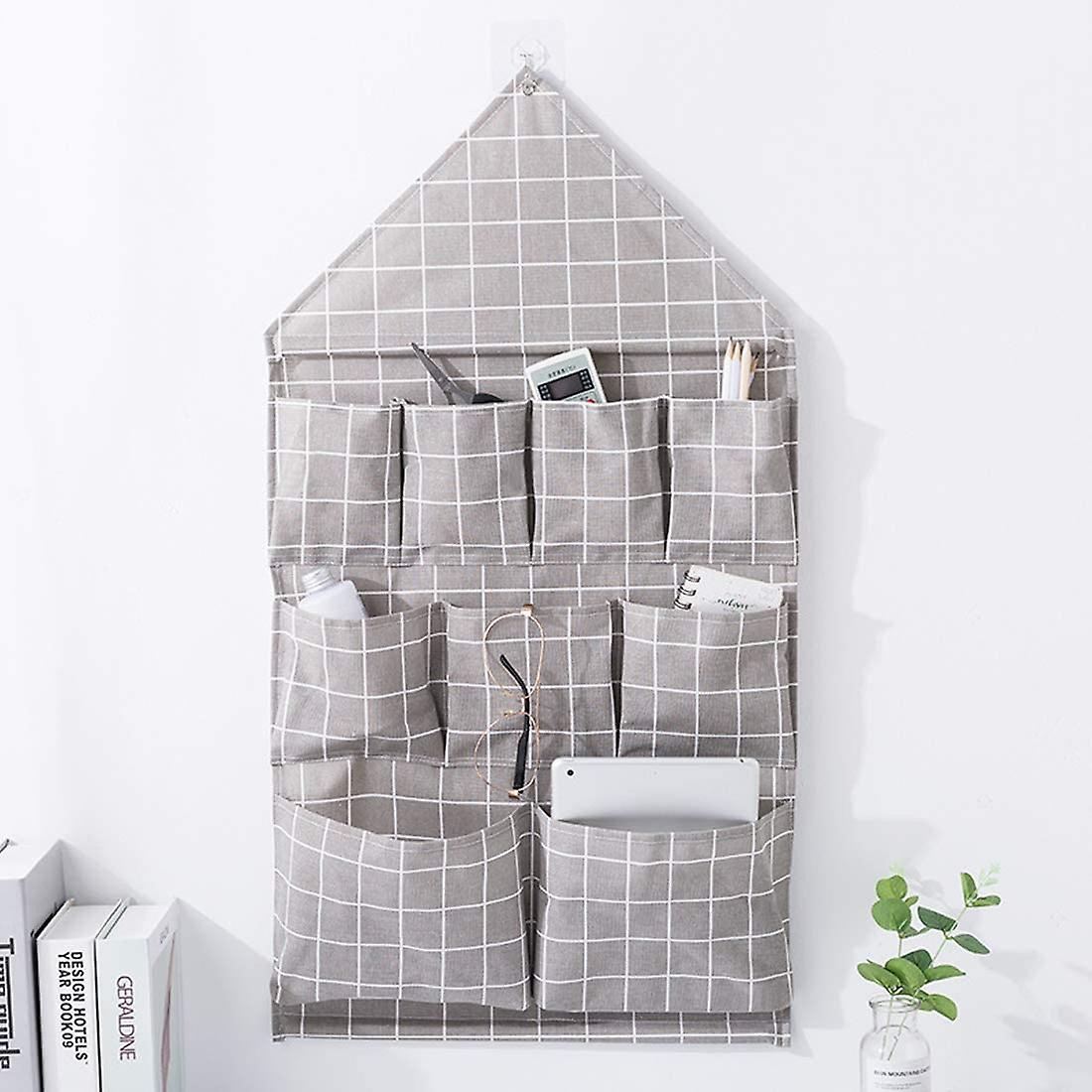 Over The Door Storage Pockets，hanging Storage Bags Organizer Linen Cotton Fabric Wall Door Closet 9 Pockets Home Organizer For Bedroom and Bathroom (b-g