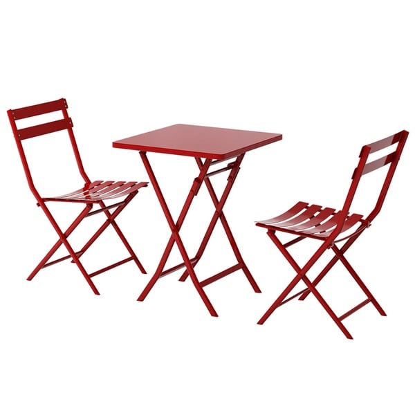 3 Piece Foldable Outdoor Metal Bistro Set with Square Table and Chairs