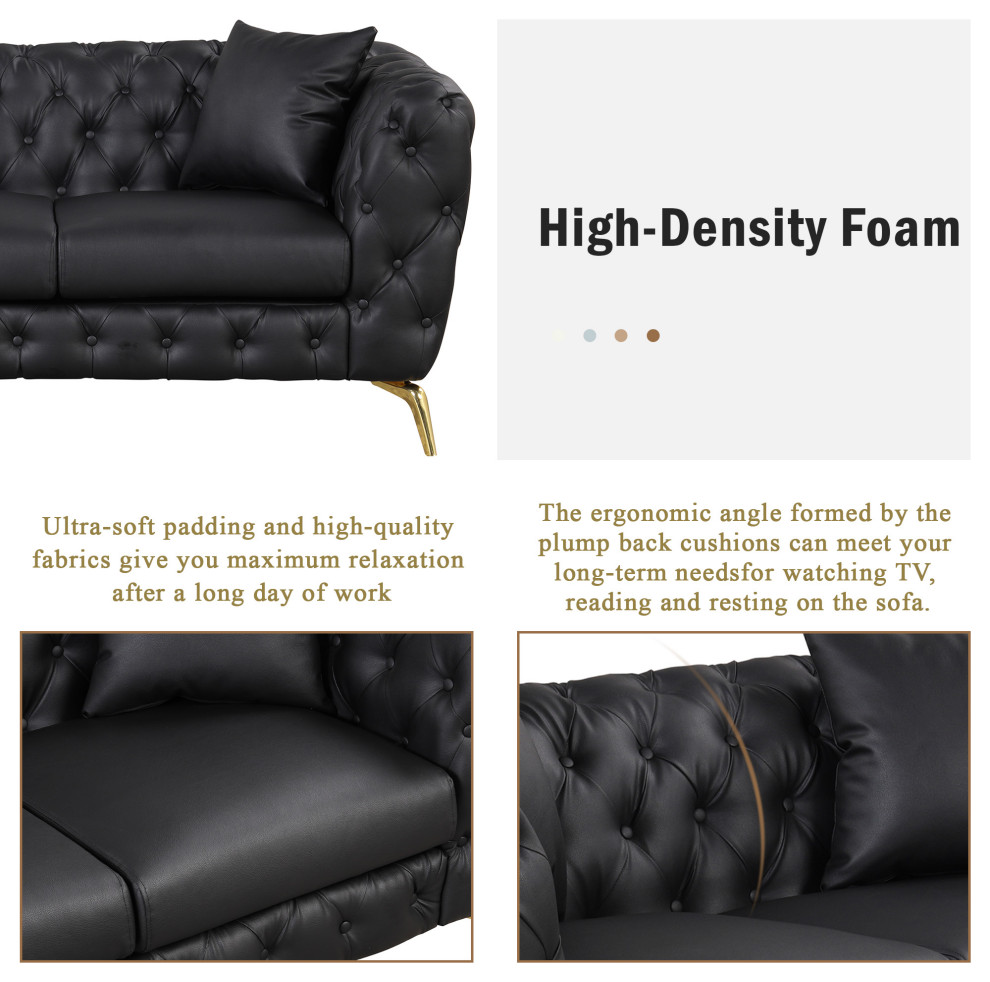 Gewnee 65.5 quotModern Sofa Couch PU Upholstered Loveseat Sofa in Black   Midcentury   Loveseats   by GEWNEE INC  Houzz