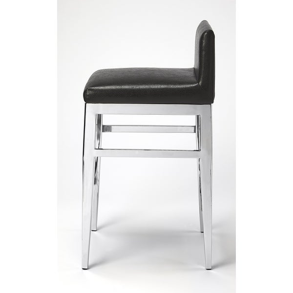 Stainless Steel and Black Faux Leather Counter Stool - 31.5