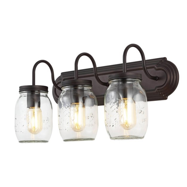 Led 3 light Gaines Industrial Iron Mason Jar Wall Sconce Oil Rubbed Bronze clear Jonathan Y