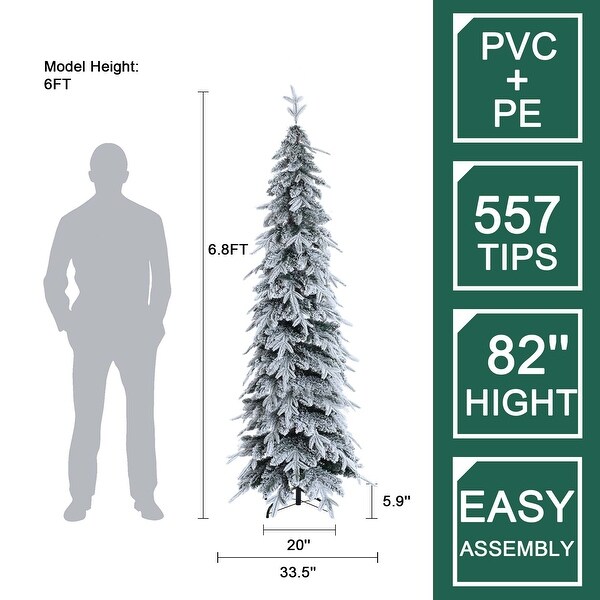 6.8Ft Pencil Slim Artificial SnowFlocked Christmas Tree