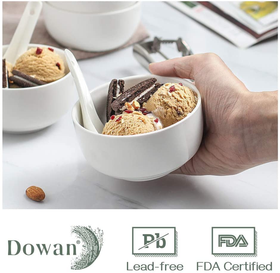 DOWAN Small Bowls， Off White Ceramic Cereal Bowls， 10 oz Dessert Bowls Ice Cream Bowls， 6 Packs Soup Bowls Set for Kitchen， Serving Bowls for Dipping， Rice， Side Dish， Small Portions， Microwave Safe