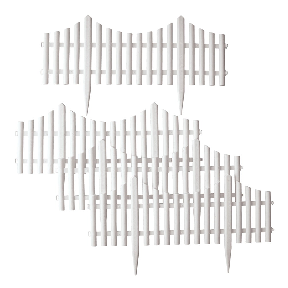 Collections Etc Flexible White Picket Fence Border for Garden, Landscape Edging, Pathways - 4 Piece Set, White