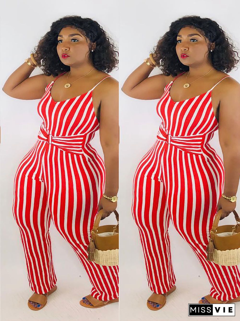 Trendy Striped Suspender Jumpsuit