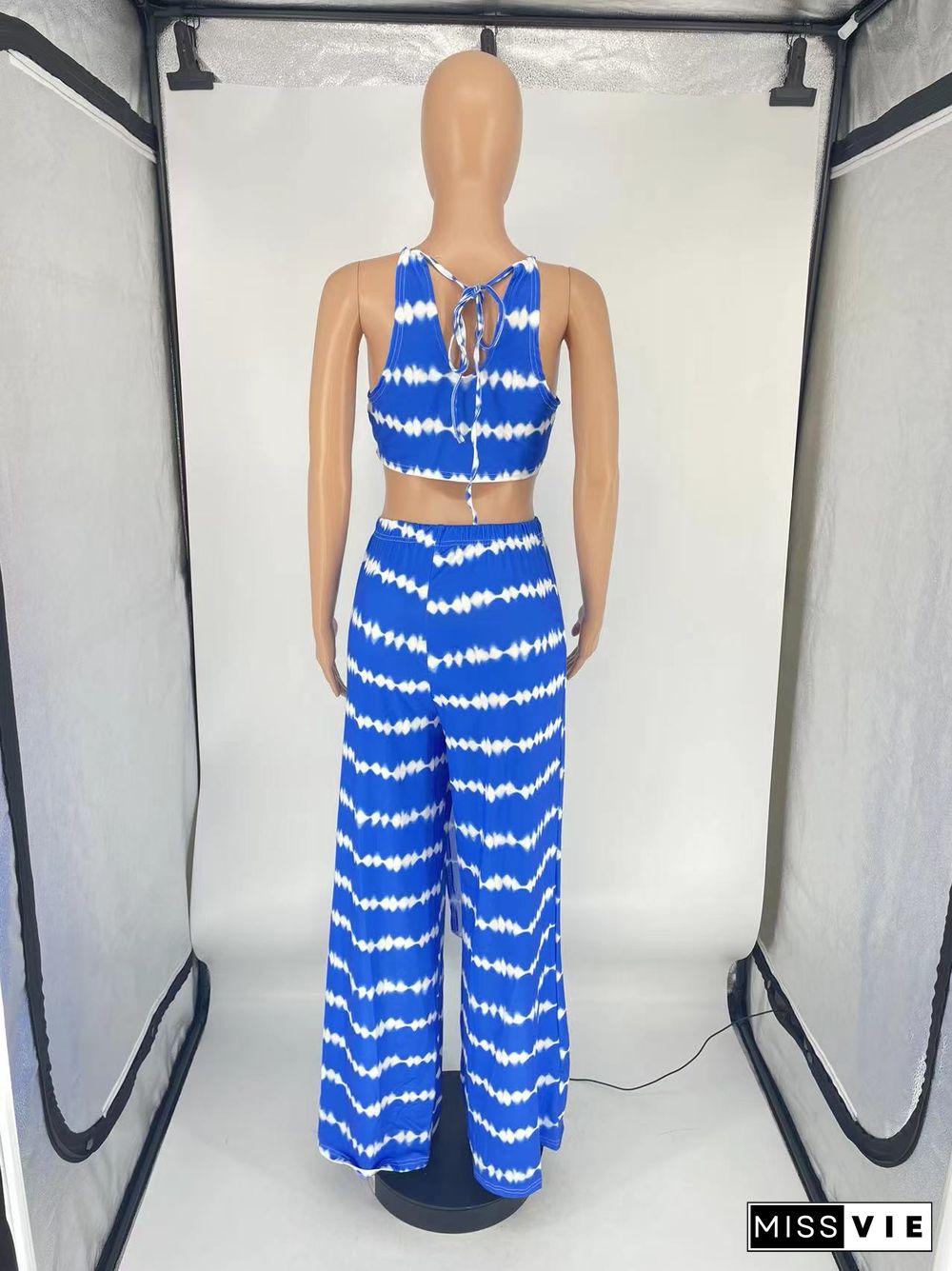 Tie Dye Irregular Crop Tops Wide Leg Straight Pants Set