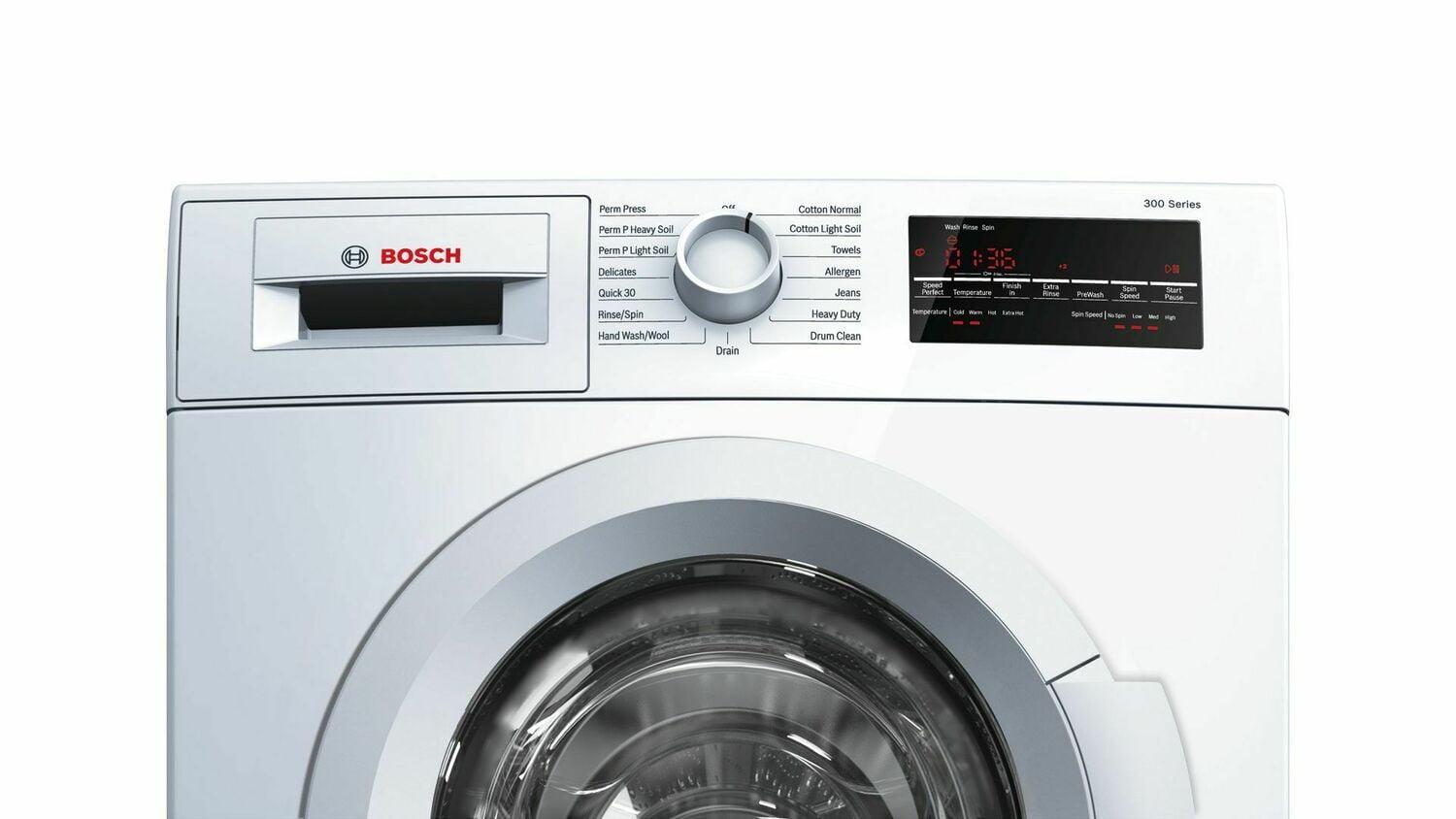 Bosch WAT28400UC 300 Series Washer - 208/240V, Cap. 2.2 Cu.Ft., 15 Cyc.,1,400 Rpm, 54 Dba White/Door, Energy Star