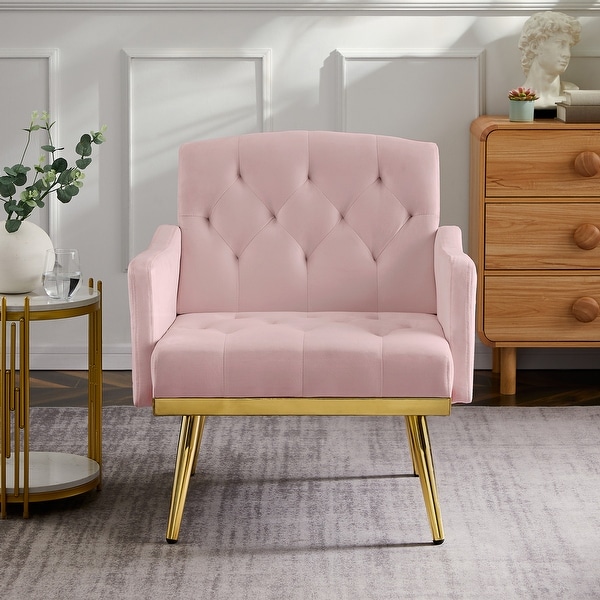 Accent Chair Tufted Armchair， Velvet Fabric Upholstery Accent Chairs with Metal Legs