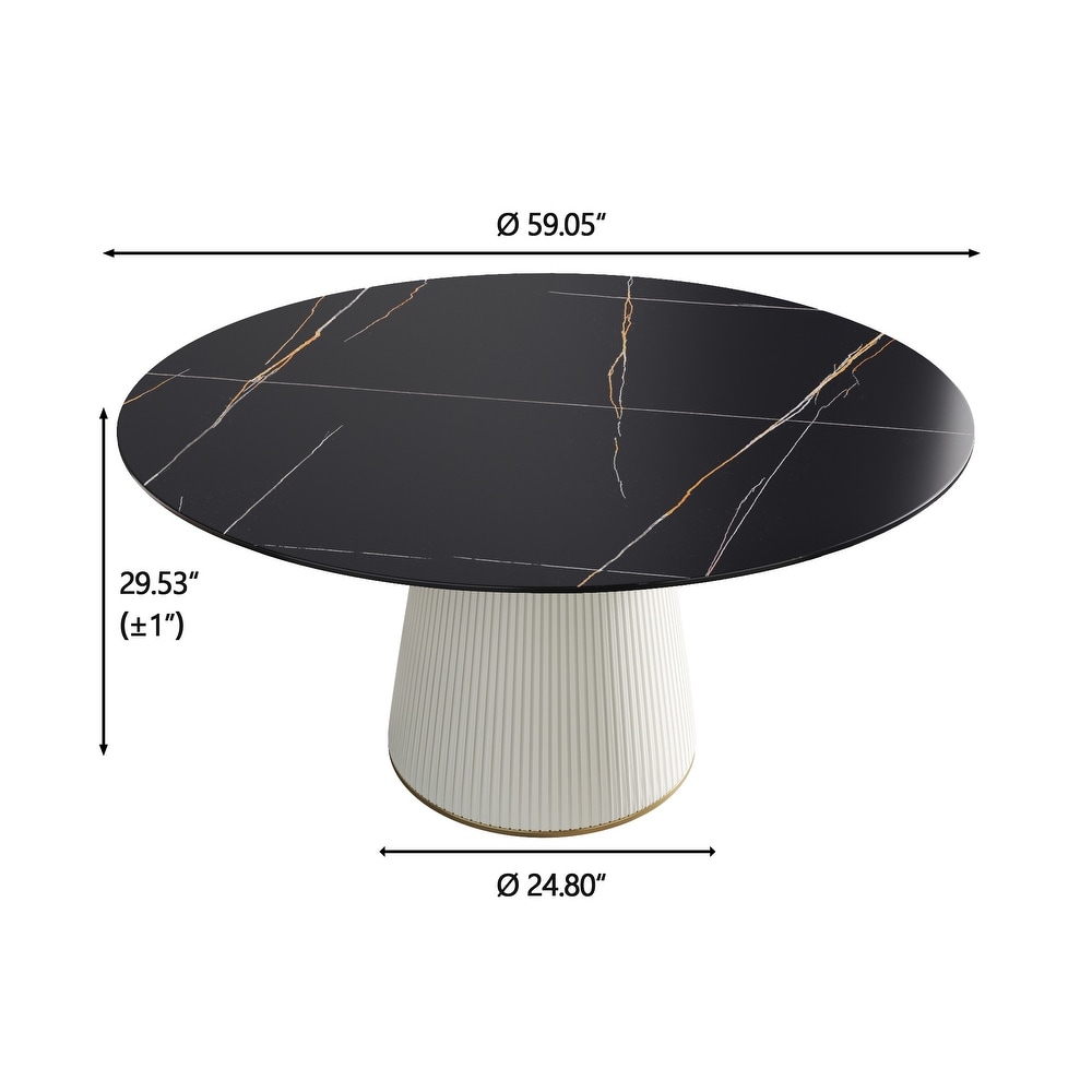 59'' Modern Round Dining Table for 8  Black Sintered Stone Tabletop with Lazy Susan