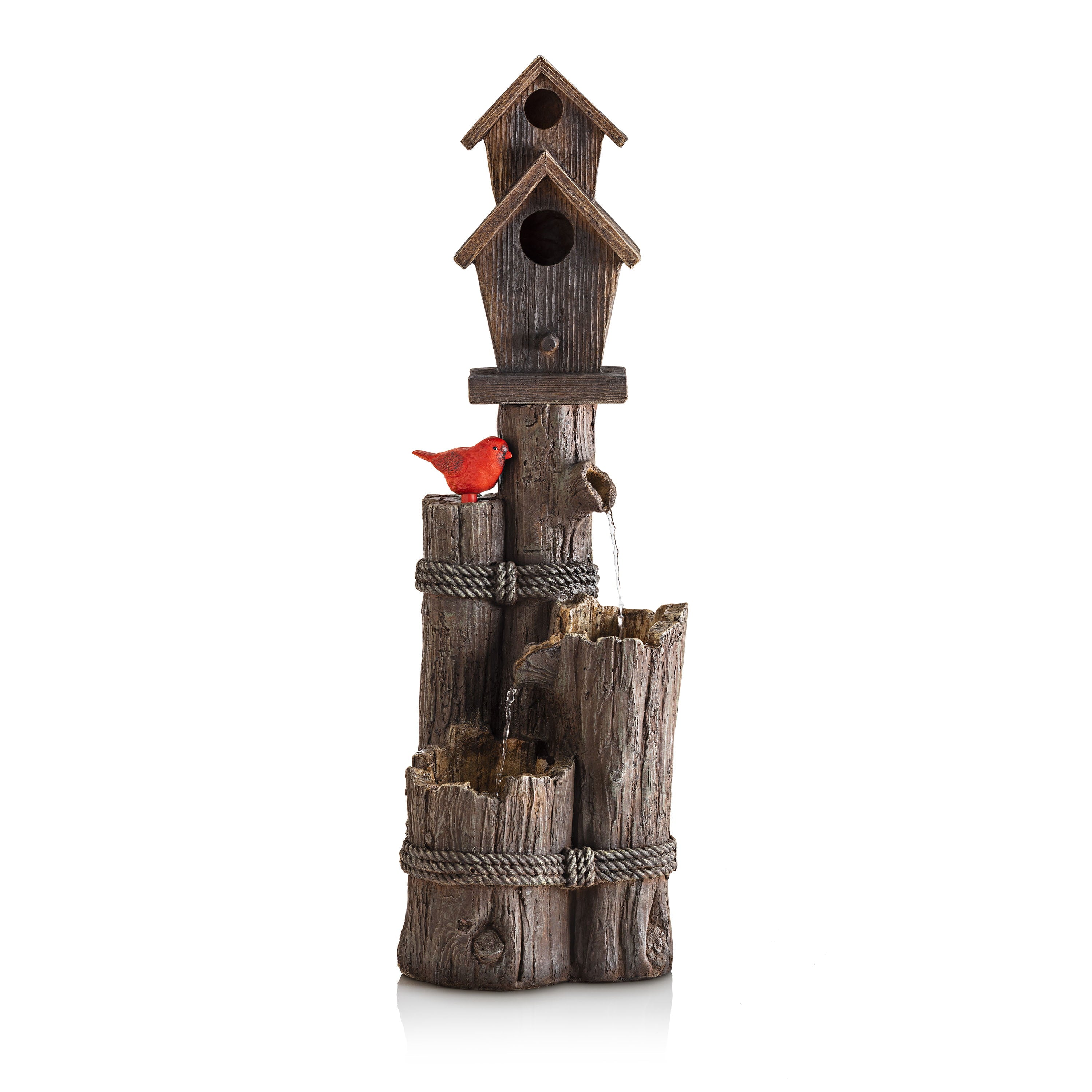 Alpine Corporation 35-Inch Fountain and Birdhouse with Cardinal Figurine