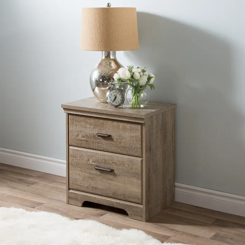 Versa Weathered Oak 2-Drawer Nightstand - South Shore