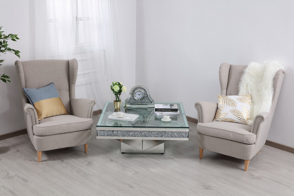 Windsor Crystal Mirrored Coffee Table  Tempered Glass   Contemporary   Coffee Tables   by Elegant Furniture  ampLighting  Houzz