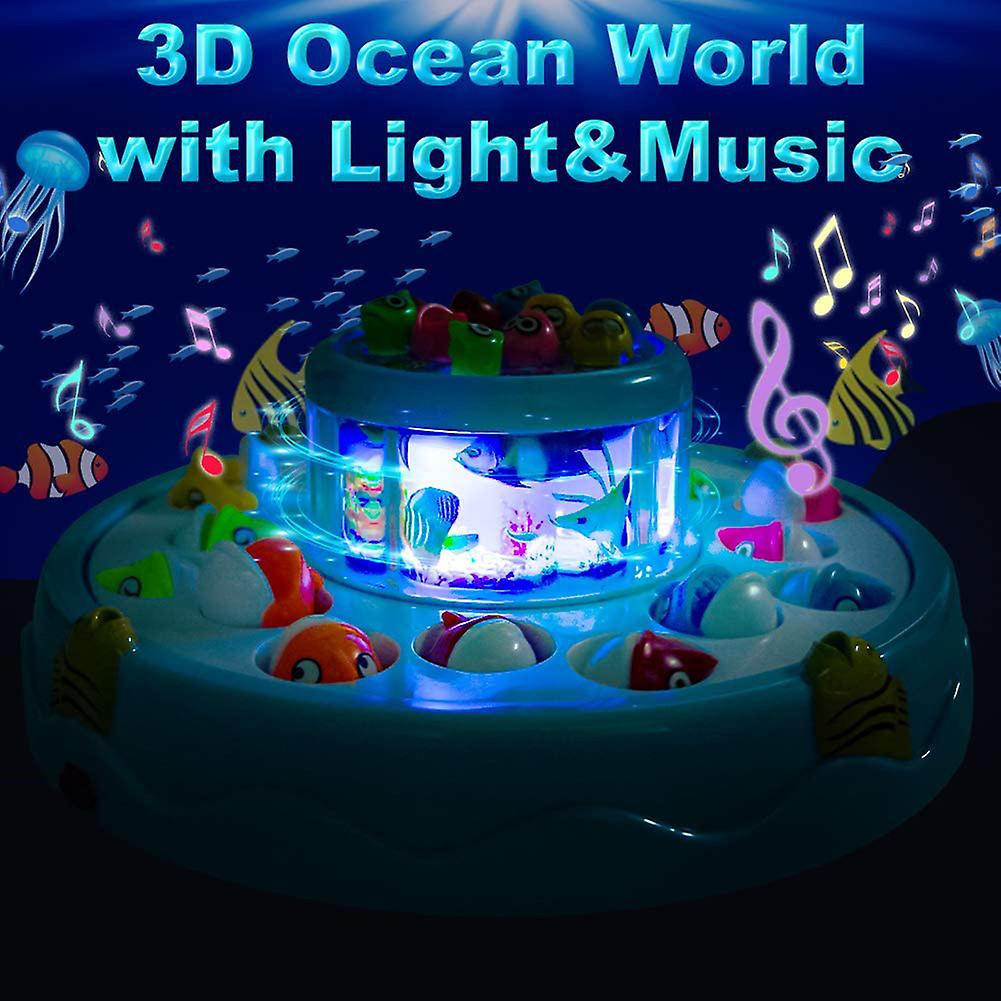 Fishing Game Toy Set With Rotating Board With Music Light  Includes 26 Fish And 4 Fishing Poles Safe And Durable Gift For  Kids Blue